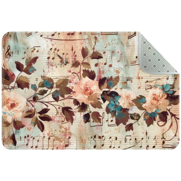 PhooArto Musical with Melody and Floral Indoor Door Mat, Non-Slip Absorbent Doormat Inside Floor Mats Area Rug for Entryway, Machine Washable Entrance Rug Outdoor 35x24in