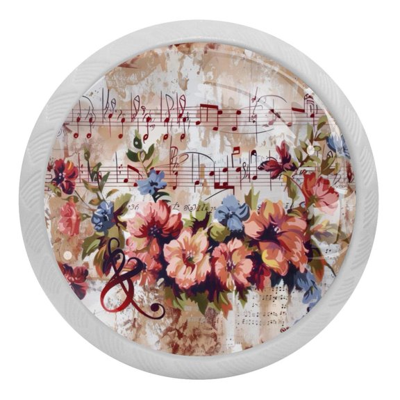 PhooArto Musical with Melody and Flower 4 PCS Crystal Glass Cabinet Knobs, Drawer Kitchen Cabinets Dresser Cupboard Wardrobe Pulls Handle - Glowing in the Dark