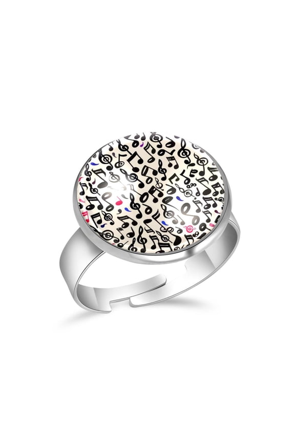 Musical Notes Pattern Stainless Steel Rings for Women, Open Adjustable Ring Promise Ring Jewelry Gifts