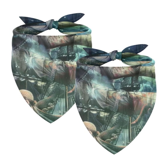 PhooArto Nautical Ship Sea Octopus Dog Bandanas, 2 Pack Soft Washable Pet Scarf Triangle for Large Dogs Puppies and Cats