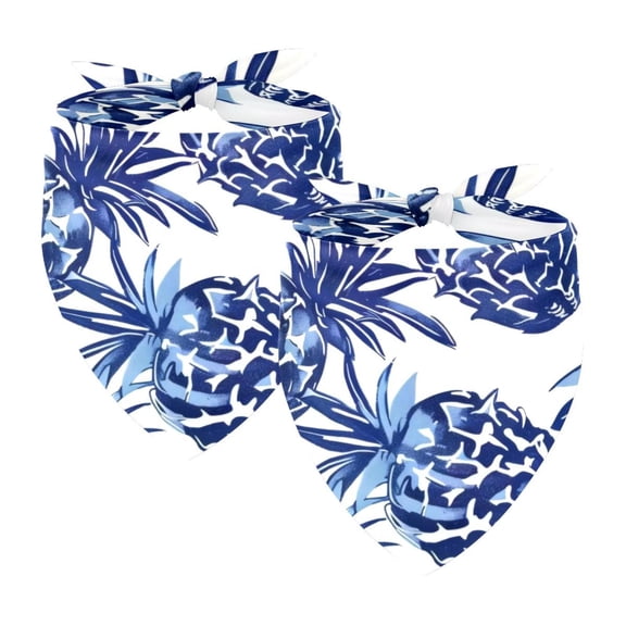 PhooArto Navy Blue Pineapple Pattern Dog Bandanas, 2 Pack Soft Washable Pet Scarf Triangle for Large Dogs Puppies and Cats
