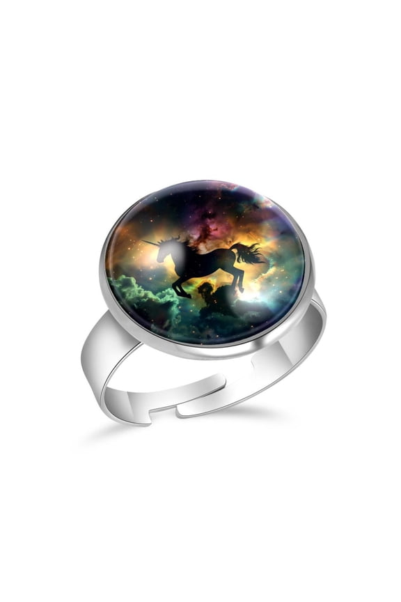 Nebula Cloud Unicorn Stainless Steel Rings for Women, Open Adjustable Ring Promise Ring Jewelry Gifts