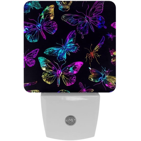 PhooArto Neon Butterfly Pattern Plug in LED Night Light Auto Sensor Dusk to Dawn Decorative Night for Bedroom, Bathroom, Kitchen, Hallway, Stairs, Baby's Room, Energy Saving