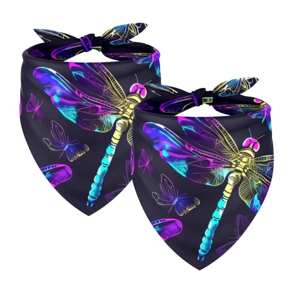 PhooArto Neon Dragonfly and Skull Pattern Dog Bandanas, 2 Pack Soft Washable Pet Scarf Triangle for Large Dogs Puppies and Cats