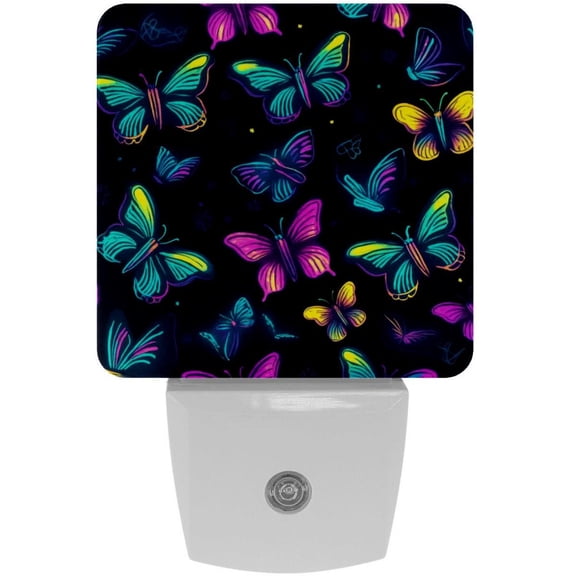 PhooArto Neon Flying Butterflies Pattern Plug in LED Night Light Auto Sensor Dusk to Dawn Decorative Night for Bedroom, Bathroom, Kitchen, Hallway, Stairs, Baby's Room, Energy Saving