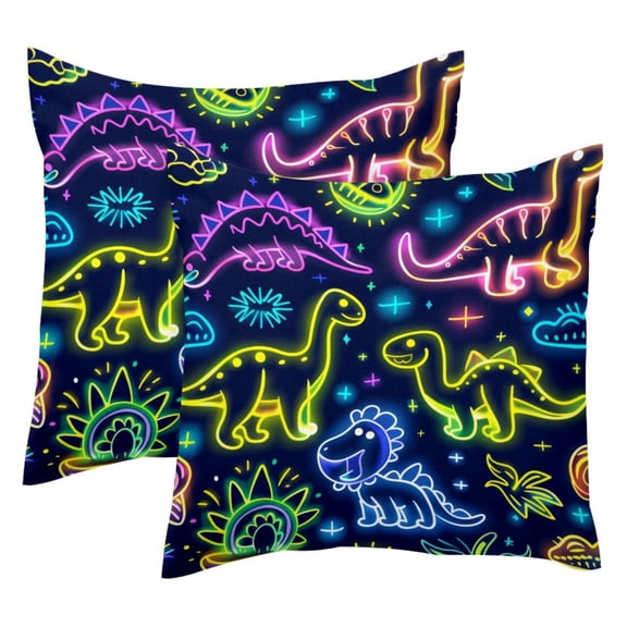 PhooArto Neon Funny Dinosaurs Pattern Set of 2 Throw Pillow Covers Cases - 16" x 16" Square Decorative Cushion Covers for Sofa Couch Bed Home Decoration