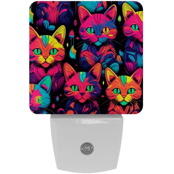PhooArto Neon Kitten Cats Pattern Plug in LED Night Light Auto Sensor Dusk to Dawn Decorative Night for Bedroom, Bathroom, Kitchen, Hallway, Stairs, Baby's Room, Energy Saving