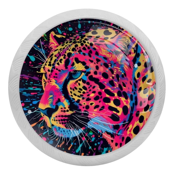 PhooArto Neon Rainbow Leopard 4 PCS Crystal Glass Cabinet Knobs, Drawer Kitchen Cabinets Dresser Cupboard Wardrobe Pulls Handle - Glowing in the Dark