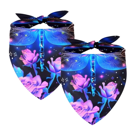 PhooArto Neon Rose Dragonfly Glowing Stars Dog Bandanas, 2 Pack Soft Washable Pet Scarf Triangle for Large Dogs Puppies and Cats