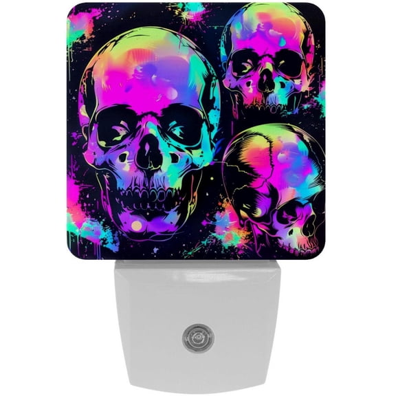 PhooArto Neon Splash Skulls Plug in LED Night Light Auto Sensor Dusk to Dawn Decorative Night for Bedroom, Bathroom, Kitchen, Hallway, Stairs, Baby's Room, Energy Saving