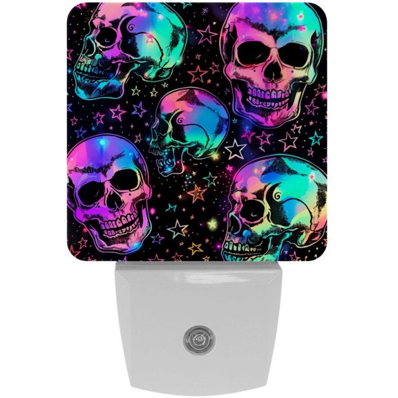 PhooArto Neon Stars Skull Pattern Plug in LED Night Light Auto Sensor Dusk to Dawn Decorative Night for Bedroom, Bathroom, Kitchen, Hallway, Stairs, Baby's Room, Energy Saving