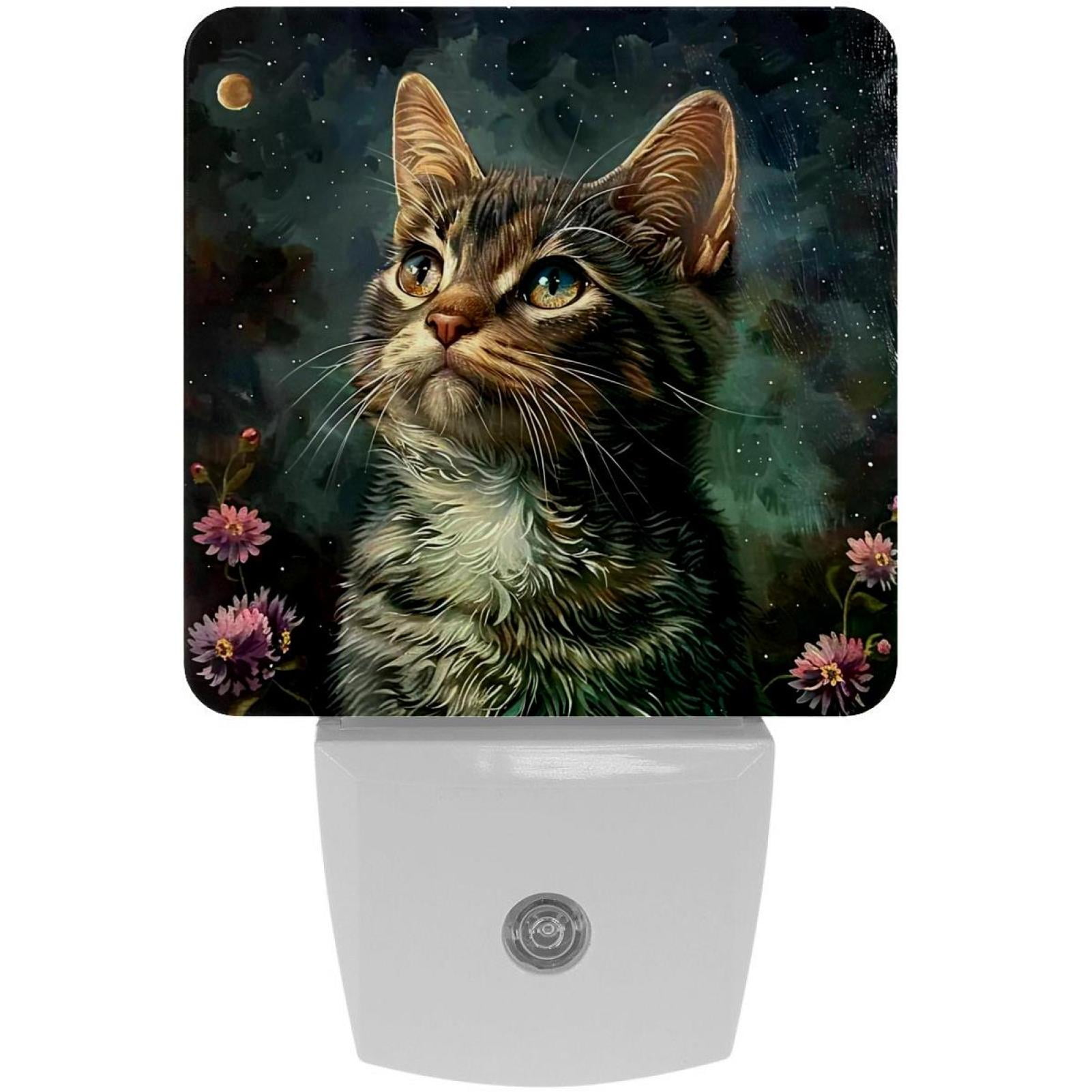 PhooArto Night Cat Flowers Plug in LED Night Light Auto Sensor Dusk to Dawn Decorative Night for Bedroom, Bathroom, Kitchen, Hallway, Stairs, Baby's Room, Energy Saving