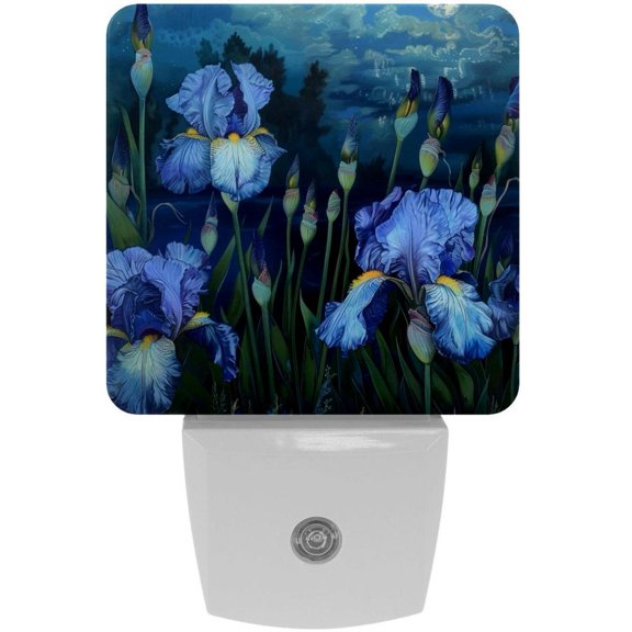 PhooArto Night Irises Flowers Plug in LED Night Light Auto Sensor Dusk to Dawn Decorative Night for Bedroom, Bathroom, Kitchen, Hallway, Stairs, Baby's Room, Energy Saving