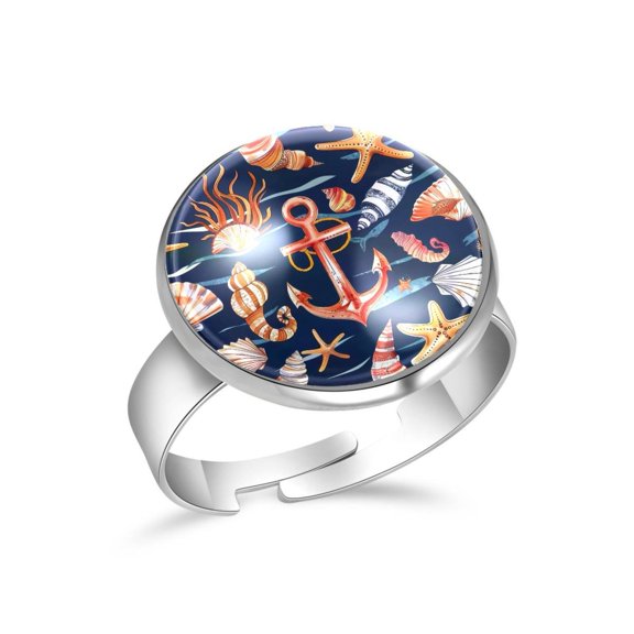 PhooArto Ocean Anchor Shells Stainless Steel Rings for Women, Open Adjustable Ring Promise Ring Jewelry Gifts