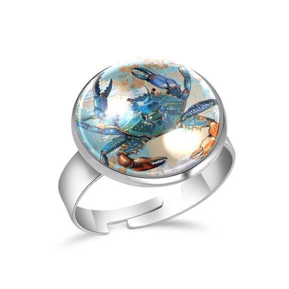 PhooArto Ocean Crab Pattern Stainless Steel Rings for Women, Open Adjustable Ring Promise Ring Jewelry Gifts