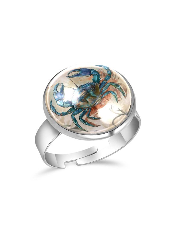 Ocean Fish Sea Carb Stainless Steel Rings for Women, Open Adjustable Ring Promise Ring Jewelry Gifts