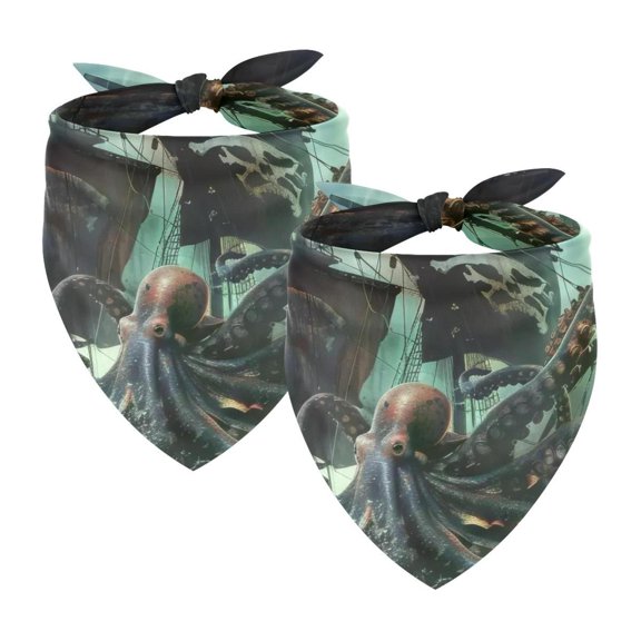 PhooArto Ocean Octopus Attack Nautical Ship Dog Bandanas, 2 Pack Soft Washable Pet Scarf Triangle for Large Dogs Puppies and Cats