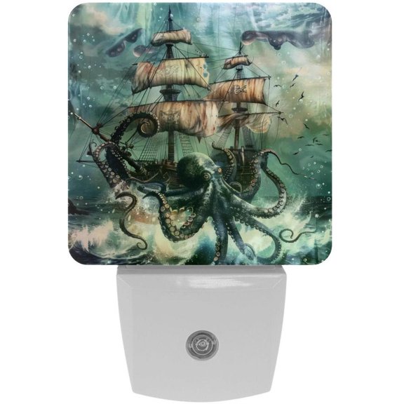 PhooArto Ocean Octopus and Nautical Ship Plug in LED Night Light Auto Sensor Dusk to Dawn Decorative Night for Bedroom, Bathroom, Kitchen, Hallway, Stairs, Baby's Room, Energy Saving