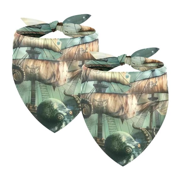 PhooArto Ocean Octopus and Nautical Ship Dog Bandanas, 2 Pack Soft Washable Pet Scarf Triangle for Large Dogs Puppies and Cats