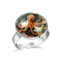 PhooArto Octopus Flower Pattern Stainless Steel Rings for Women, Open Adjustable Ring Promise Ring Jewelry Gifts