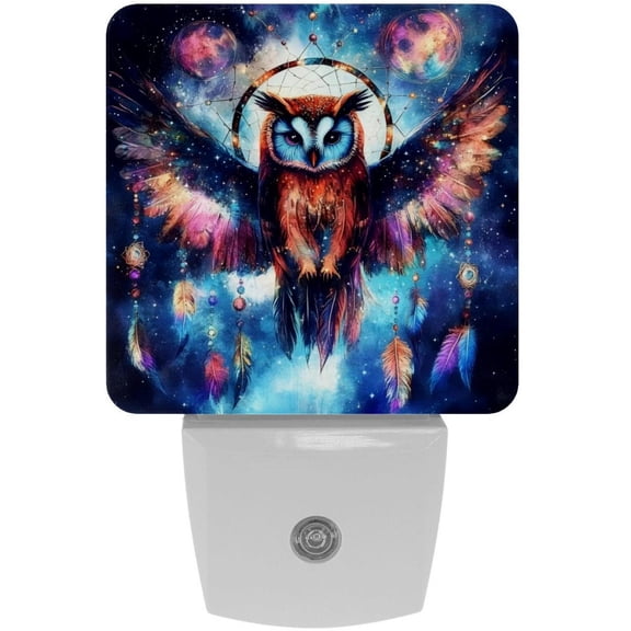 PhooArto Owl Dreamcatcher Galaxy Moon Plug in LED Night Light Auto Sensor Dusk to Dawn Decorative Night for Bedroom, Bathroom, Kitchen, Hallway, Stairs, Baby's Room, Energy Saving
