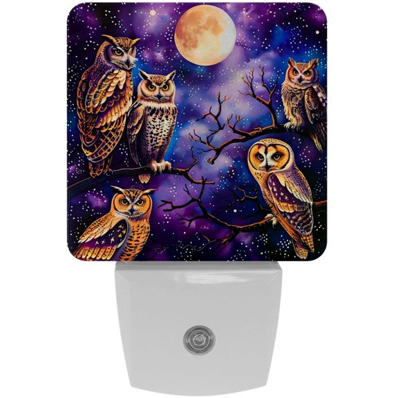 PhooArto Owls on Purple Galaxy Plug in LED Night Light Auto Sensor Dusk to Dawn Decorative Night for Bedroom, Bathroom, Kitchen, Hallway, Stairs, Baby's Room, Energy Saving
