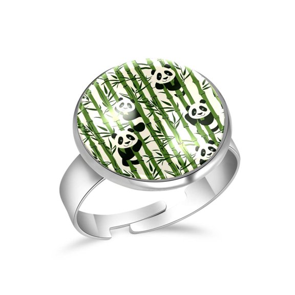 PhooArto Panda and Bamboo Pattern Stainless Steel Rings for Women, Open Adjustable Ring Promise Ring Jewelry Gifts