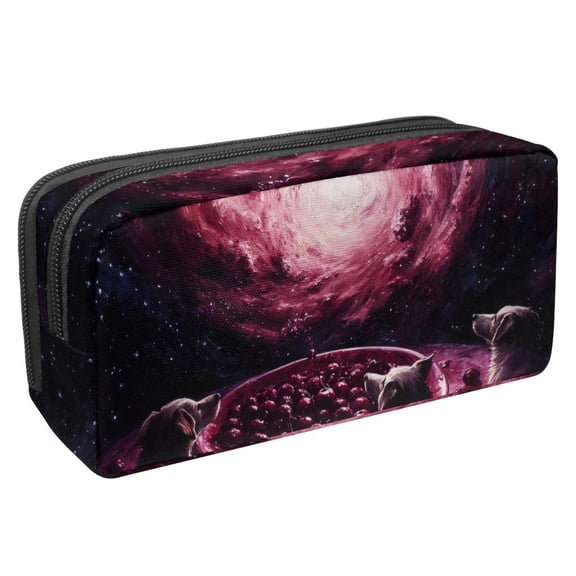 PhooArto Pencil Case, Dogs Cherries Purple Galaxy Large Capacity Pencil Pouch Stationery Pen Bag