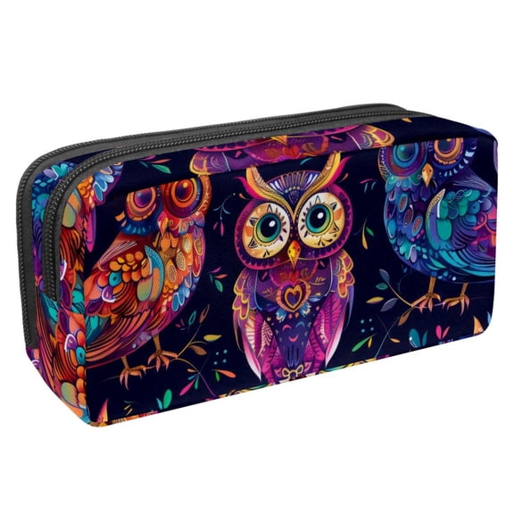 PhooArto Pencil Case, Funny Colored Owls Pattern Large Capacity Pencil Pouch Stationery Pen Bag