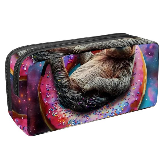 PhooArto Pencil Case, Galaxy Sloth Lying Pink Donut Large Capacity Pencil Pouch Stationery Pen Bag