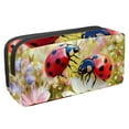 thumbnail image 1 of PhooArto Pencil Case, Pink Ladybugs Playing Flowers Large Capacity Pencil Pouch Stationery Pen Bag, 1 of 7