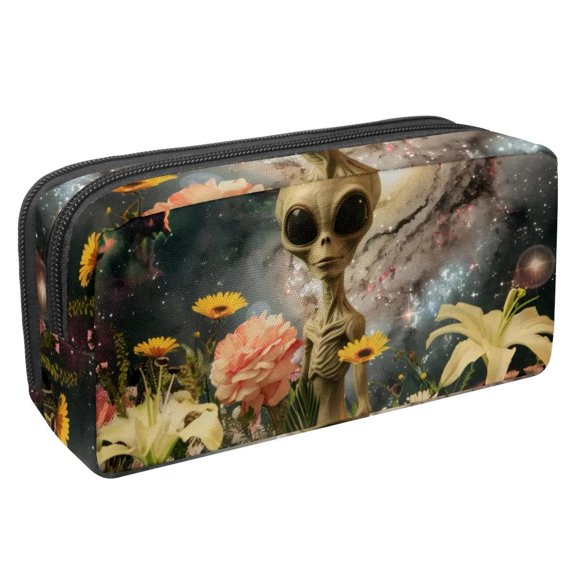 PhooArto Pencil Case, Space Alien Flowers Large Capacity Pencil Pouch Stationery Pen Bag