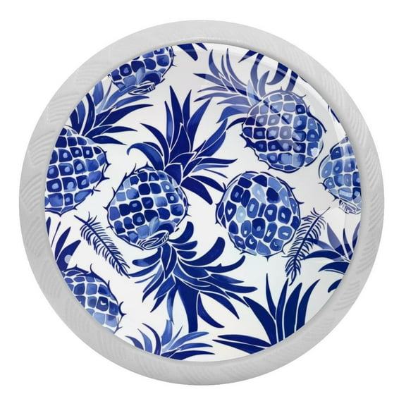 PhooArto Pineapple Blue Pattern 4 PCS Crystal Glass Cabinet Knobs, Drawer Kitchen Cabinets Dresser Cupboard Wardrobe Pulls Handle - Glowing in the Dark