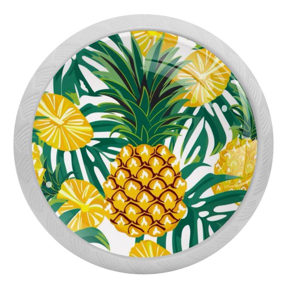 PhooArto Pineapple Hawaii Palm Leaves Pattern 4 PCS Crystal Glass Cabinet Knobs, Drawer Kitchen Cabinets Dresser Cupboard Wardrobe Pulls Handle - Glowing in the Dark