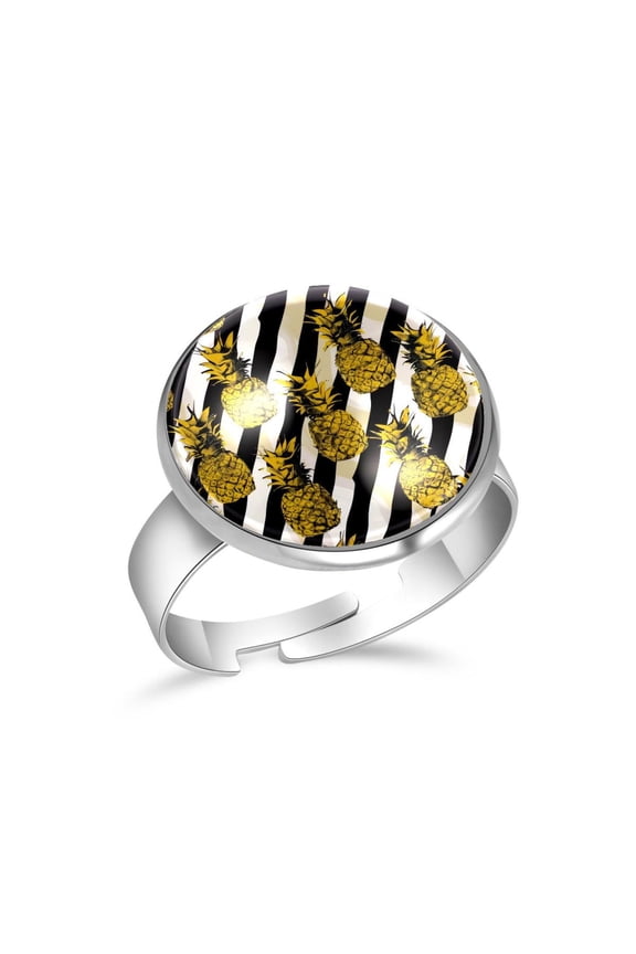 Pineapple Stripes Pattern Stainless Steel Rings for Women, Open Adjustable Ring Promise Ring Jewelry Gifts