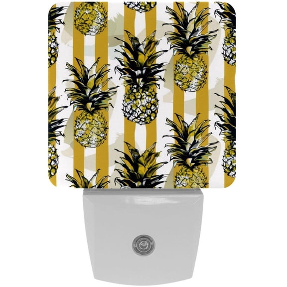PhooArto Pineapple Yellow Stripes Pattern Plug in LED Night Light Auto Sensor Dusk to Dawn Decorative Night for Bedroom, Bathroom, Kitchen, Hallway, Stairs, Baby's Room, Energy Saving