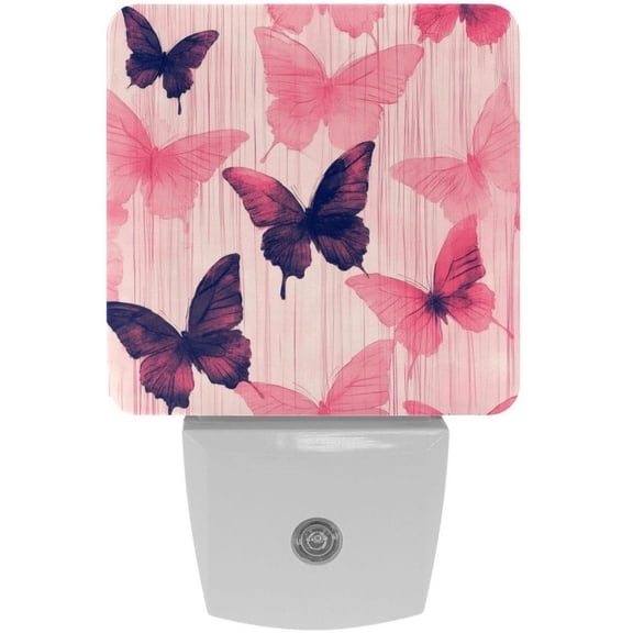 PhooArto Pink Butterflies Lines Pattern Plug in LED Night Light Auto Sensor Dusk to Dawn Decorative Night for Bedroom, Bathroom, Kitchen, Hallway, Stairs, Baby's Room, Energy Saving