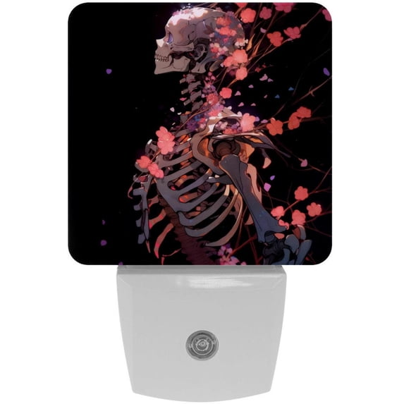 PhooArto Pink Flower Skeleton Plug in LED Night Light Auto Sensor Dusk to Dawn Decorative Night for Bedroom, Bathroom, Kitchen, Hallway, Stairs, Baby's Room, Energy Saving