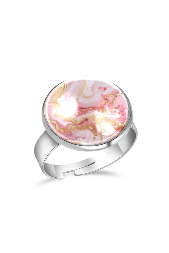 Pink Golden Marble Texture Stainless Steel Rings for Women, Open Adjustable Ring Promise Ring Jewelry Gifts