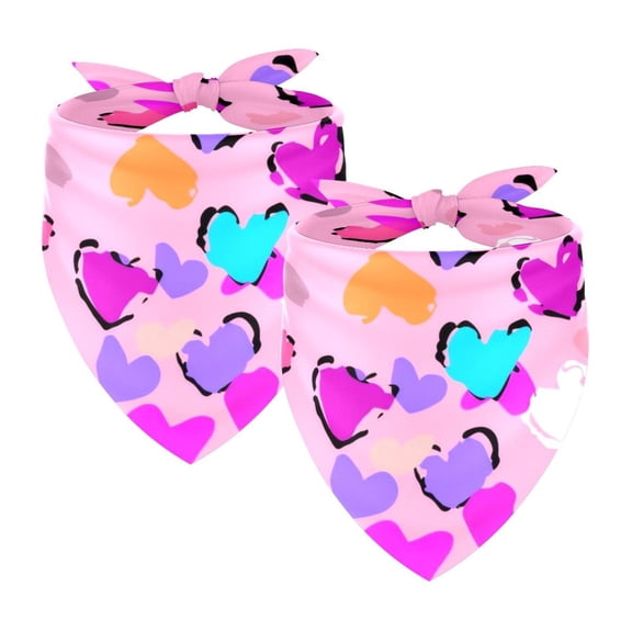 PhooArto Pink Love Heart Pattern Dog Bandanas, 2 Pack Soft Washable Pet Scarf Triangle for Large Dogs Puppies and Cats