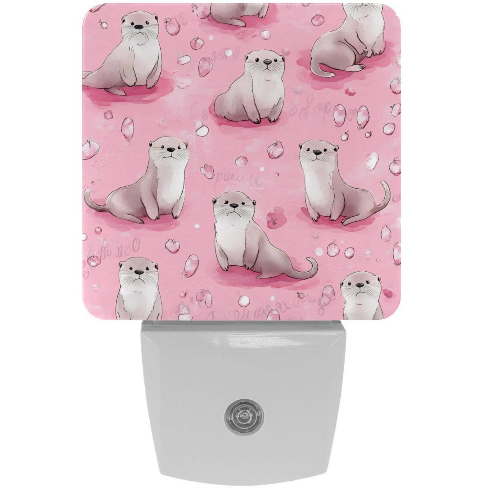 PhooArto Pink Sea Otter Pattern Plug in LED Night Light Auto Sensor Dusk to Dawn Decorative Night for Bedroom, Bathroom, Kitchen, Hallway, Stairs, Baby's Room, Energy Saving