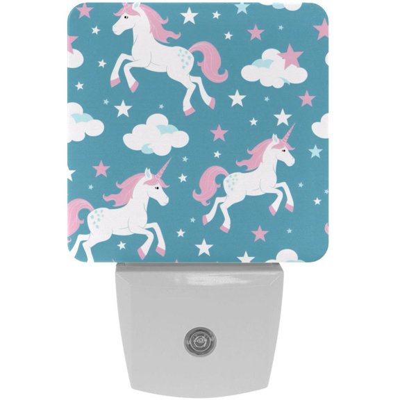 PhooArto Pink Unicorns Cloud Pattern Plug in LED Night Light Auto Sensor Dusk to Dawn Decorative Night for Bedroom, Bathroom, Kitchen, Hallway, Stairs, Baby's Room, Energy Saving