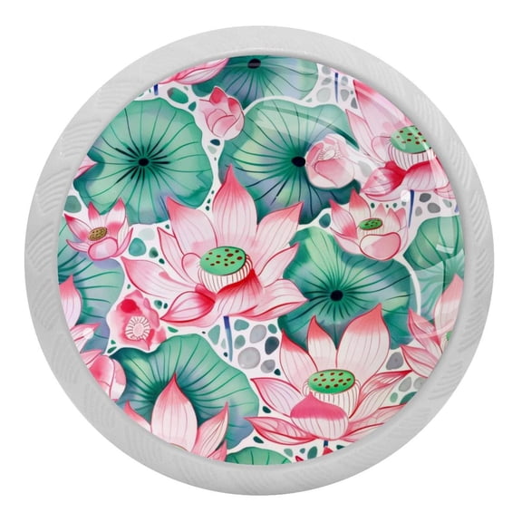 PhooArto Pink Water Lotus Root Pattern 4 PCS Crystal Glass Cabinet Knobs, Drawer Kitchen Cabinets Dresser Cupboard Wardrobe Pulls Handle - Glowing in the Dark