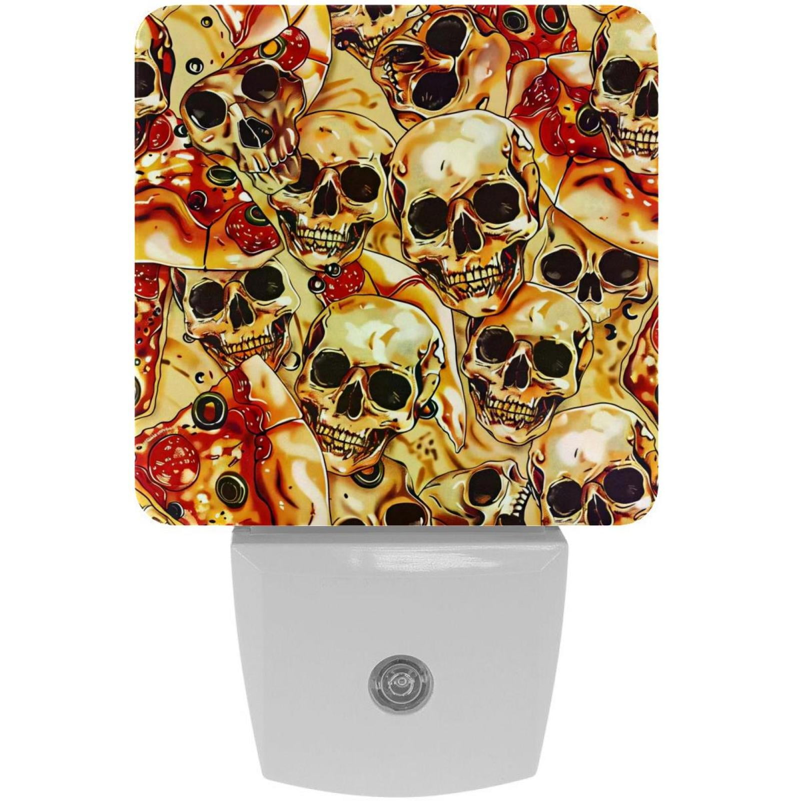 PhooArto Pizzas Skulls Pattern Plug in LED Night Light Auto Sensor Dusk to Dawn Decorative Night for Bedroom, Bathroom, Kitchen, Hallway, Stairs, Baby's Room, Energy Saving