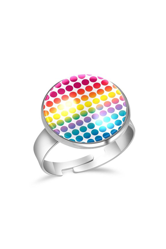 Polka Dots Rainbow Pattern Stainless Steel Rings for Women, Open Adjustable Ring Promise Ring Jewelry Gifts