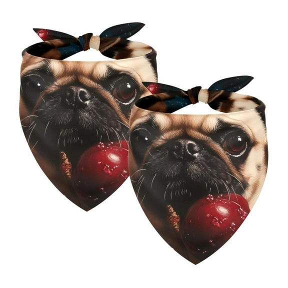 PhooArto Pug Dog Cherries Galaxy Dog Bandanas, 2 Pack Soft Washable Pet Scarf Triangle for Large Dogs Puppies and Cats