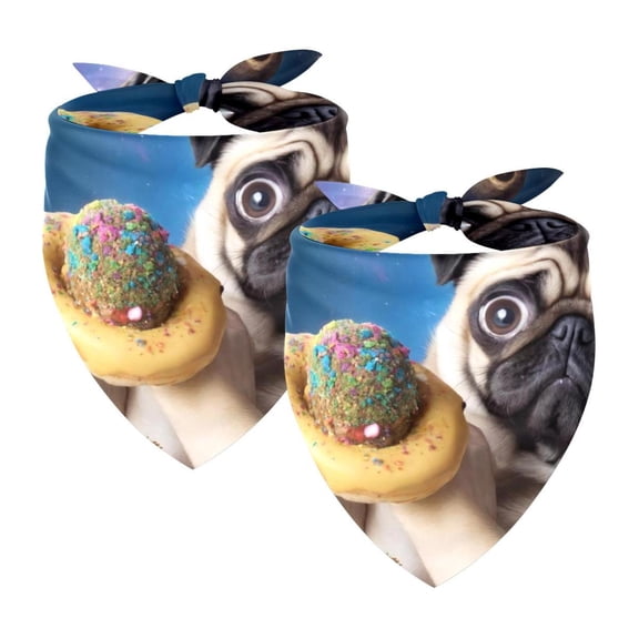PhooArto Pug Dog and Donuts in Galaxy Dog Bandanas, 2 Pack Soft Washable Pet Scarf Triangle for Large Dogs Puppies and Cats