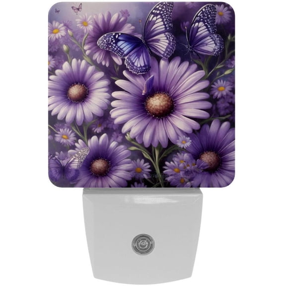 PhooArto Purple Butterfly Daisy Floral Plug in LED Night Light Auto Sensor Dusk to Dawn Decorative Night for Bedroom, Bathroom, Kitchen, Hallway, Stairs, Baby's Room, Energy Saving