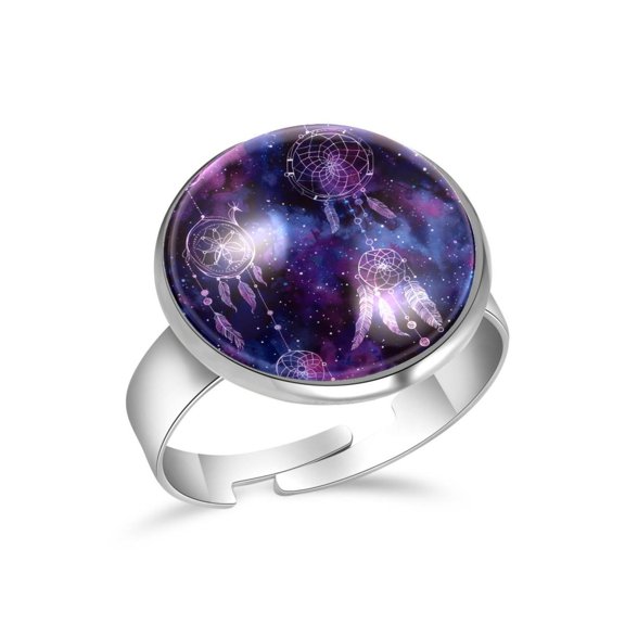 PhooArto Purple Dreamcatcher Pattern Stainless Steel Rings for Women, Open Adjustable Ring Promise Ring Jewelry Gifts