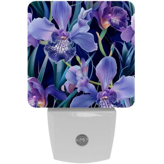 PhooArto Purple Flower Orchid Patterns Plug in LED Night Light Auto Sensor Dusk to Dawn Decorative Night for Bedroom, Bathroom, Kitchen, Hallway, Stairs, Baby's Room, Energy Saving